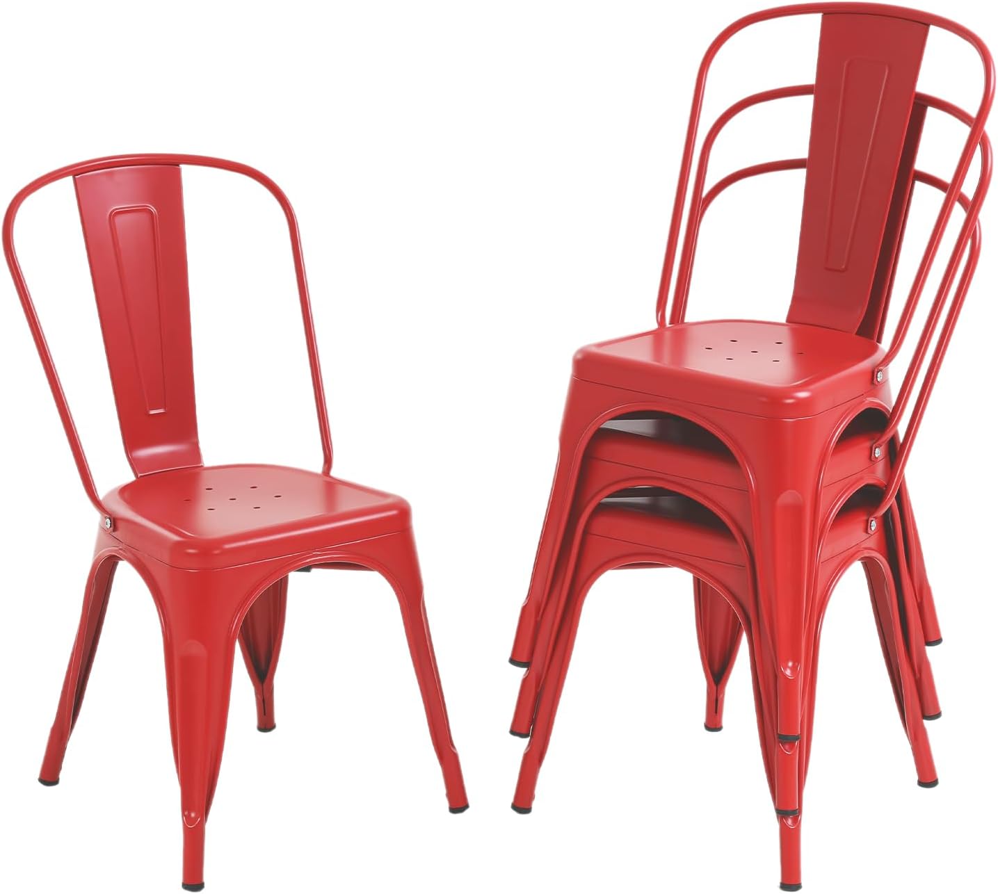 Dopinmin Modern Black Metal Dining Chairs Set of 4, Stackable, Indoor/Outdoor Patio Chairs, 18' Seat Height