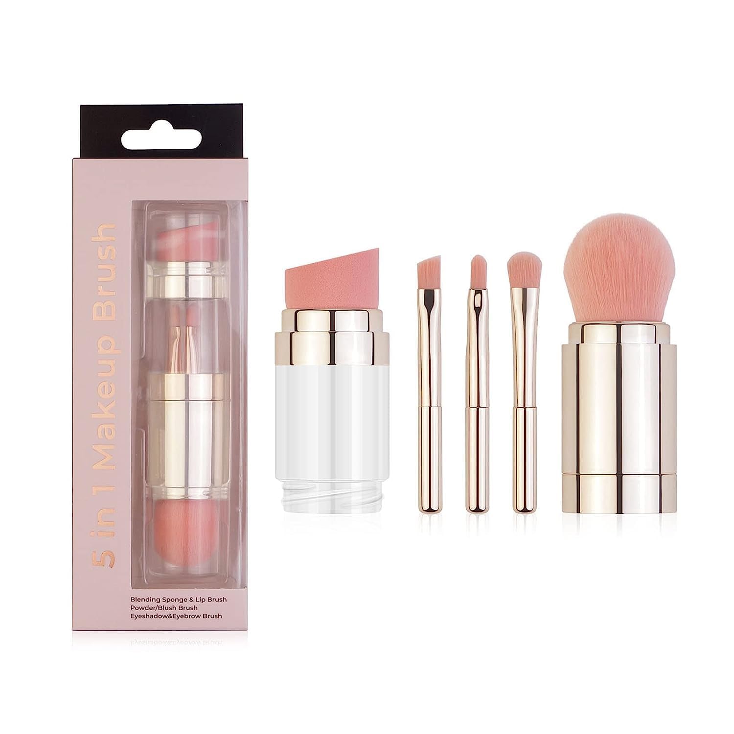 SHOPECOM 5 In 1 Makeup Brush Mini Makeup Brush Set with Case, Face And Eyeshadow Makeup Brush Kit Travel, Synthetic Bristles Cosmetic Brush Set for Powder Blending Blush Eyeshadow Lipstick,-image-13
