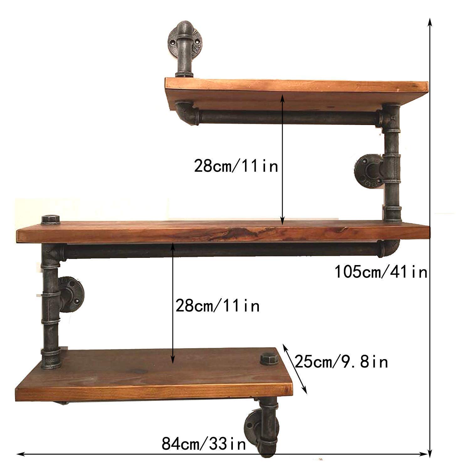 Buy Topower 3Tier Industrial Pipe Shelving Bookshelf,Rustic Wood