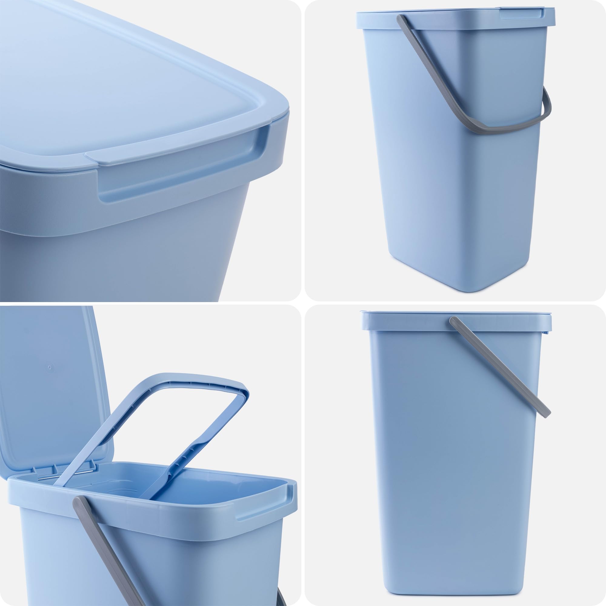 KADAX Pattumiera da 20L, Set di 3 pattumiere in plastica con coperchio e manico, pattumiera per la raccolta differenziata, pattumiera con coperchio ribaltabile (verde, giallo, blu)
