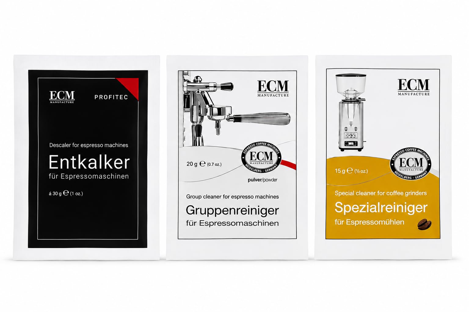 ECM Entkalker, Gruppenreiniger und Mühlenreiniger je 10 Tüten Sparset Bundle