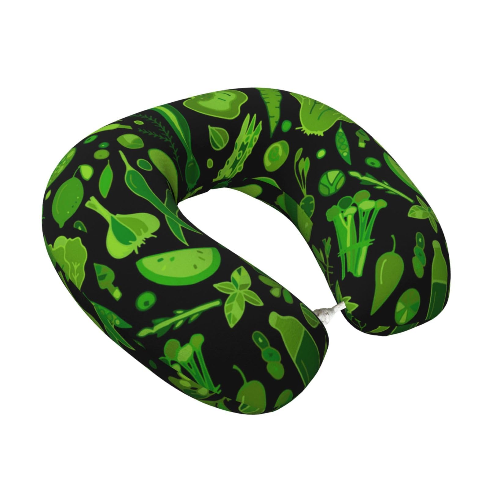 LKYMOH Green Vegetables Pattern, Travel Neck Pillow U-Shaped Memory Neck Support Soft Comfortable With Washable Cover For Airplane Car Traveling and Office
