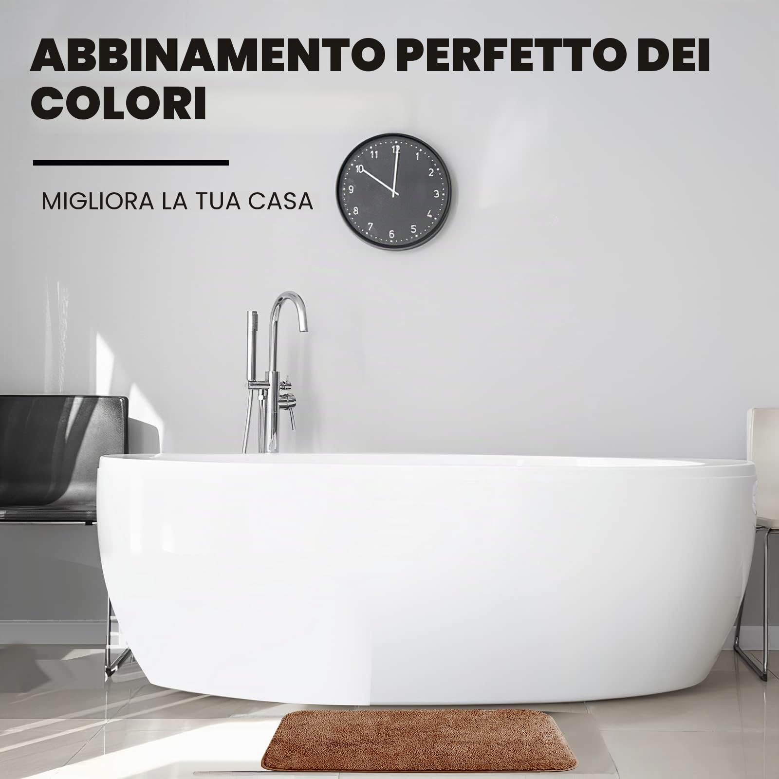 GONICVIN Tappeto da bagno, 50 x 80 cm, in soffice microfibra, assorbente, antiscivolo, lavabile in lavatrice, per vasca, doccia e bagno (marrone scuro)
