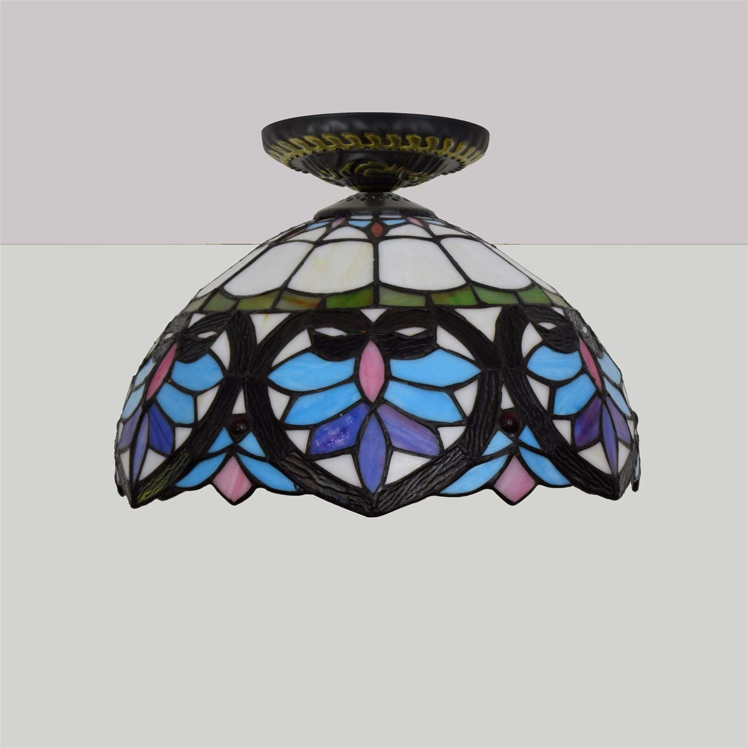 Oświetlenie Sufitowe Z Witrażem 12" Lampy Sufitowe W Stylu Tiffany Z Barokowym Kloszem Szklanym Do Salonu