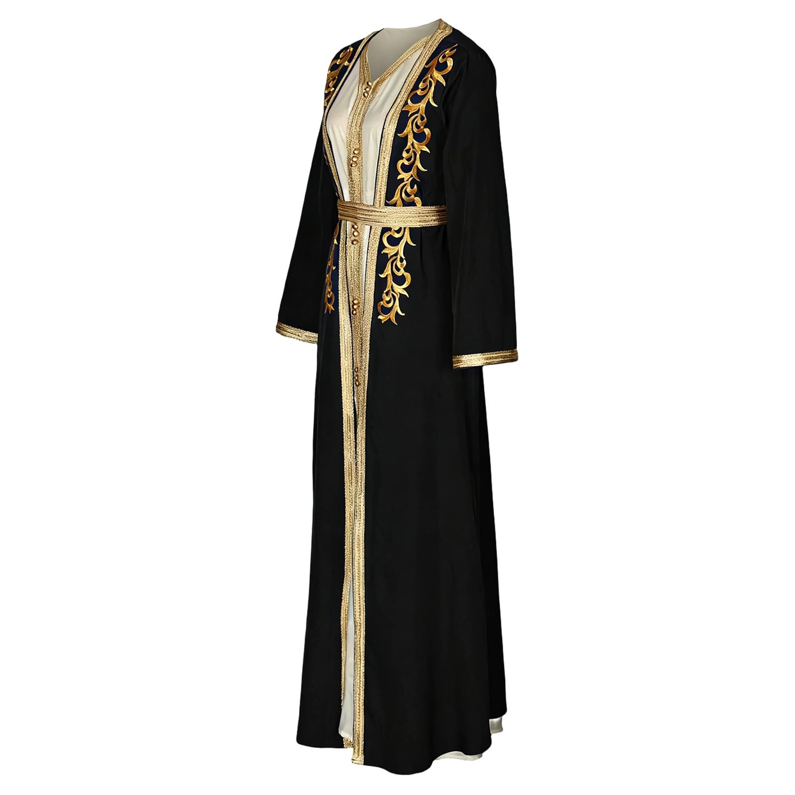 Abaya Mujer Elegante 2 Piezas Con Bordado Dorado Y Cinturón Árabe Musulmán Dubai Traje Islam Marruecos Vestido Ramadán Fiesta Boda Noche Marruecos Vestidos Marroquíes