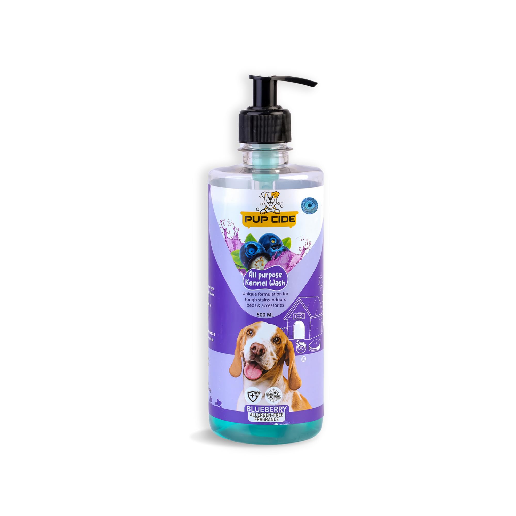 PUPCIDE All Purpose Kennel Wash Blueberry | Allergen Free Fragrance | Unique Formulation for Tough Stains & Odours on Beds or Accessories | Kills 99.9% Bacteria 500 ml