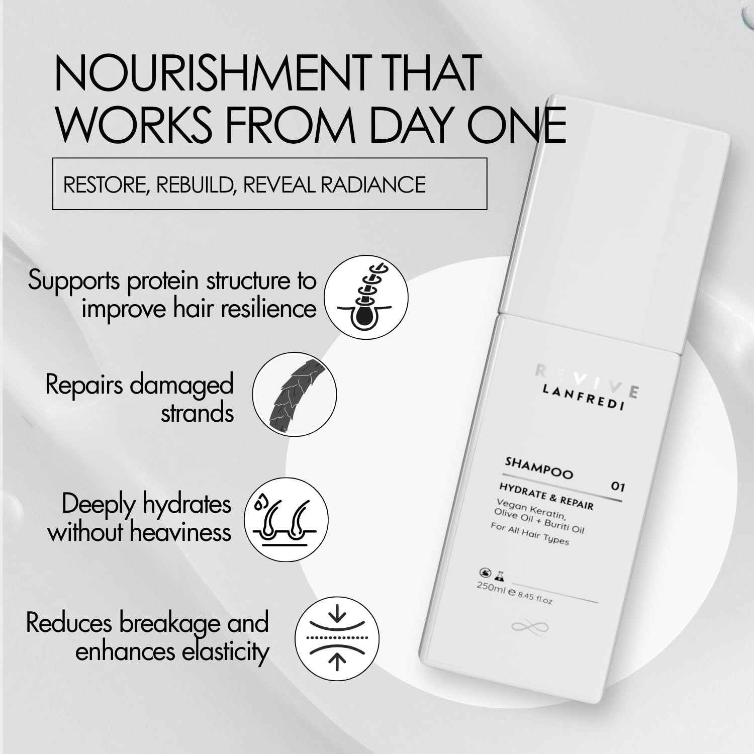 Revive Hydrating Shampoo 8.45 fl oz | Vegan Keratin, Natural Oils & Amino Acids | For Dry, Frizzy, Damaged, Chemically Treated & All Hair Types - Image 5