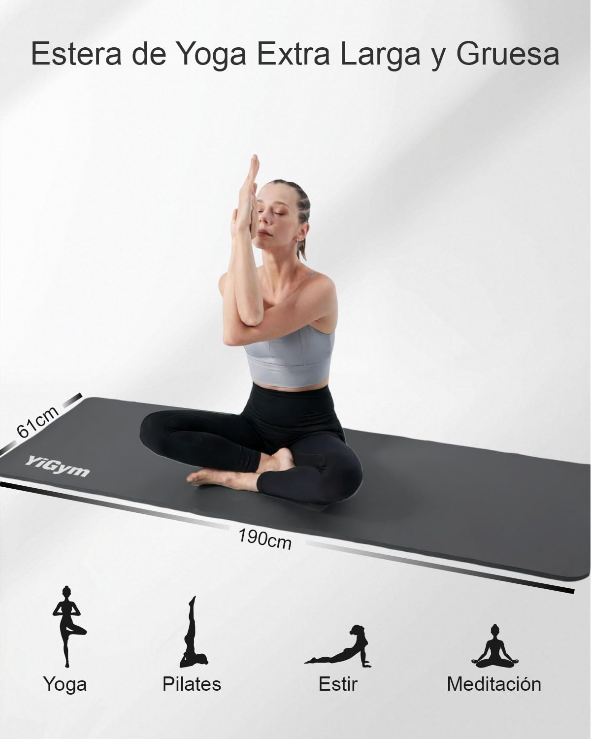 Esterilla de gimnasia 195 x 61 x 1,2 cm NBR esterilla de yoga gruesa para gimnasio en casa con correa de transporte