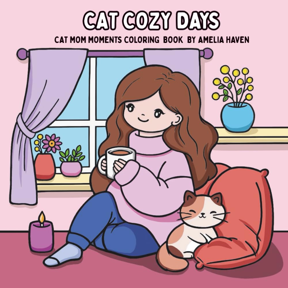 Cat Cozy Days: Cat Mom Moments Coloring Book for Adults and Teens