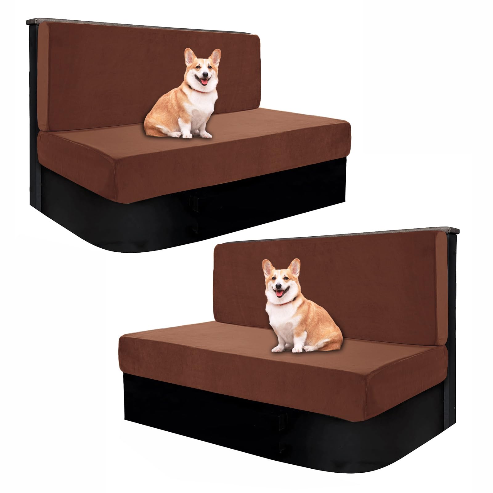 UNBBRRL Velvet Jacquard Tartan RV Dinette Cushion Covers, Stretch 2pcs Camper Seat Cushion Bench Slipcovers Anti-Slip Cushion Covers, Backrest Cover for RV Car (Velvet Burnt,Set of 2)