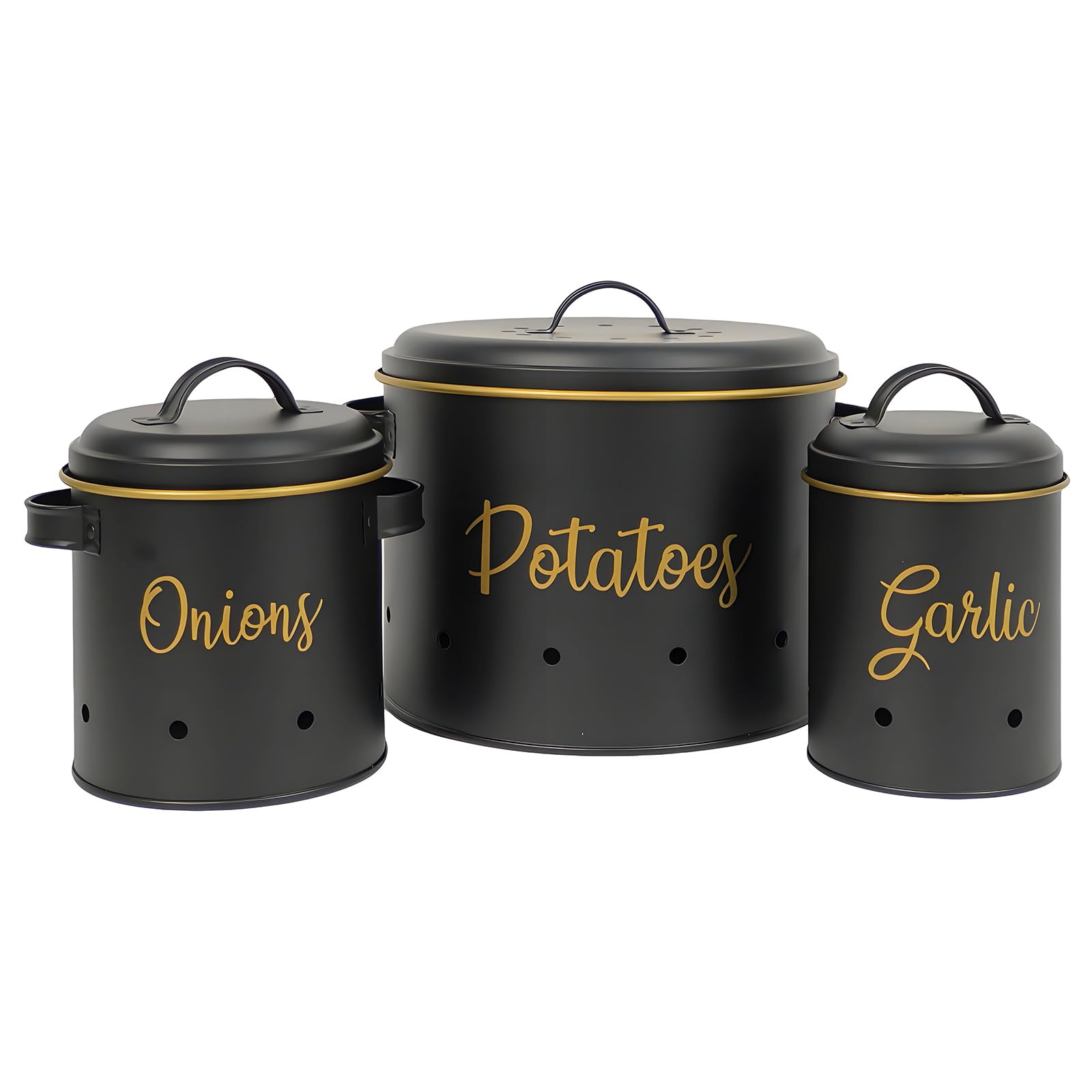 Msioytog 3Pcs Kitchen Storage Container Food Storage Bin Vegetable Canisters for Vegetables Potato Onion and Garlic Organization Metal Vegetable Bin Set