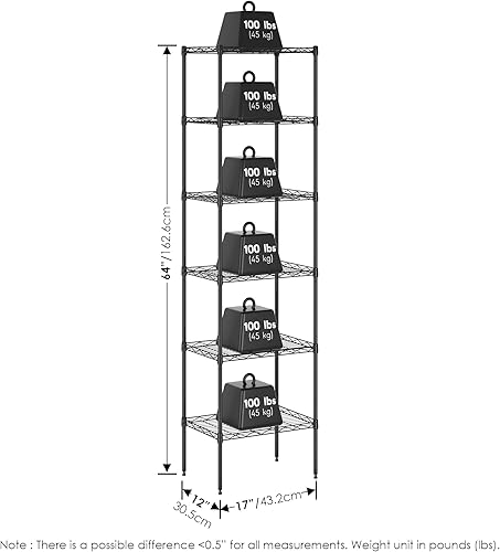 Miniatura 2 de Furinno Wayar Estante de almacenamiento de metal, 6 niveles, 17 x 12 x 64 pulgadas, color negro