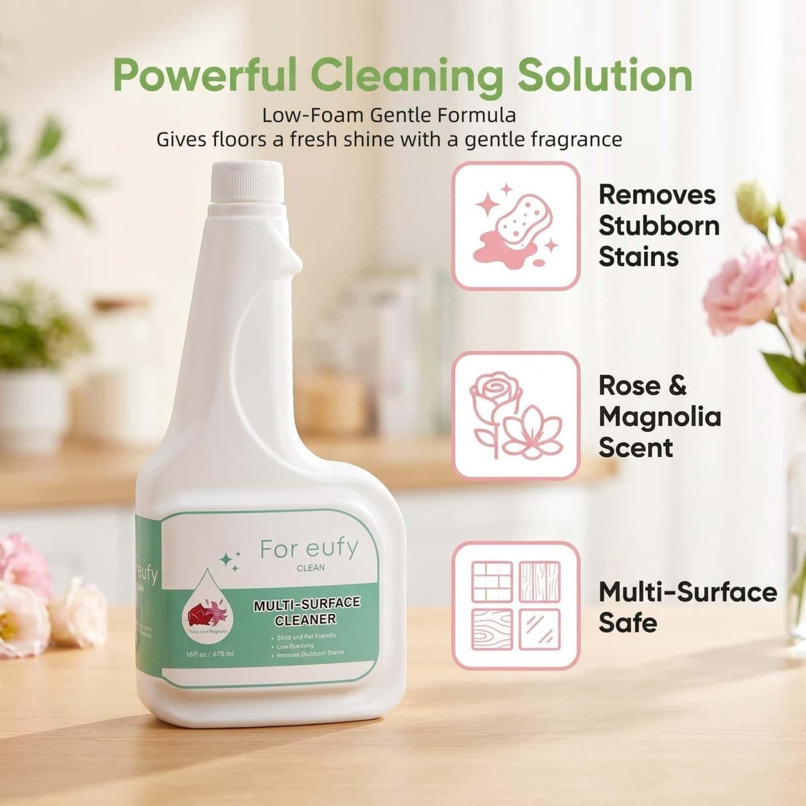 Compatible con eufy Omni C20/X8 Pro/X10 Omni, Solución Limpiadora for Pisos, 473mlX5, Eliminación Fuerte de Manchas, Baja Espuma a Base de Plantas, Proporción 1:200