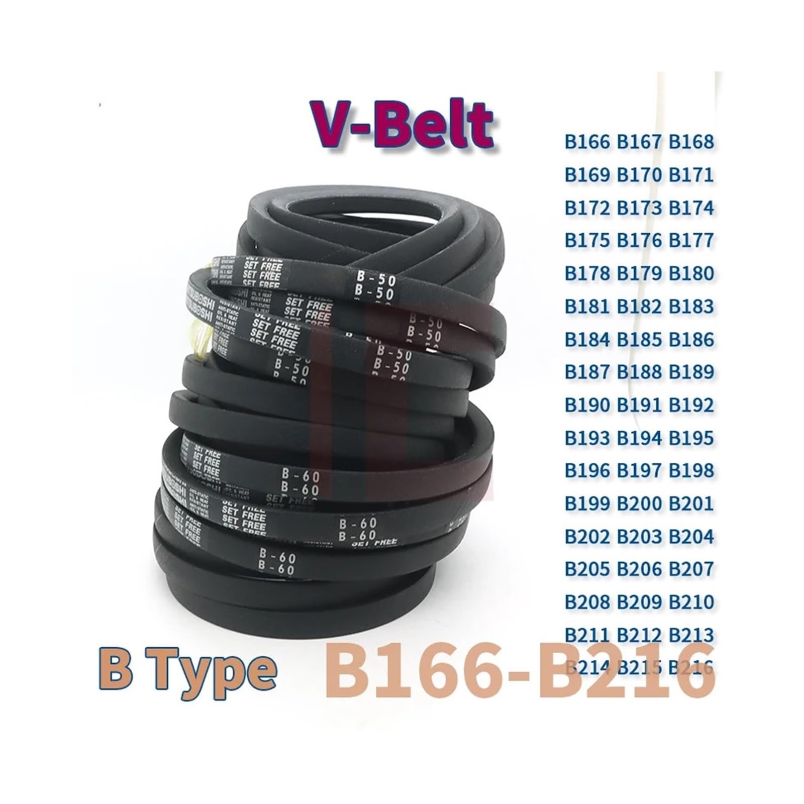 Pasek klinowy typu B B191 do B216 do samochodowych maszyn rolniczych V Gumowy trójkąt napędowy(B212,5pcs)