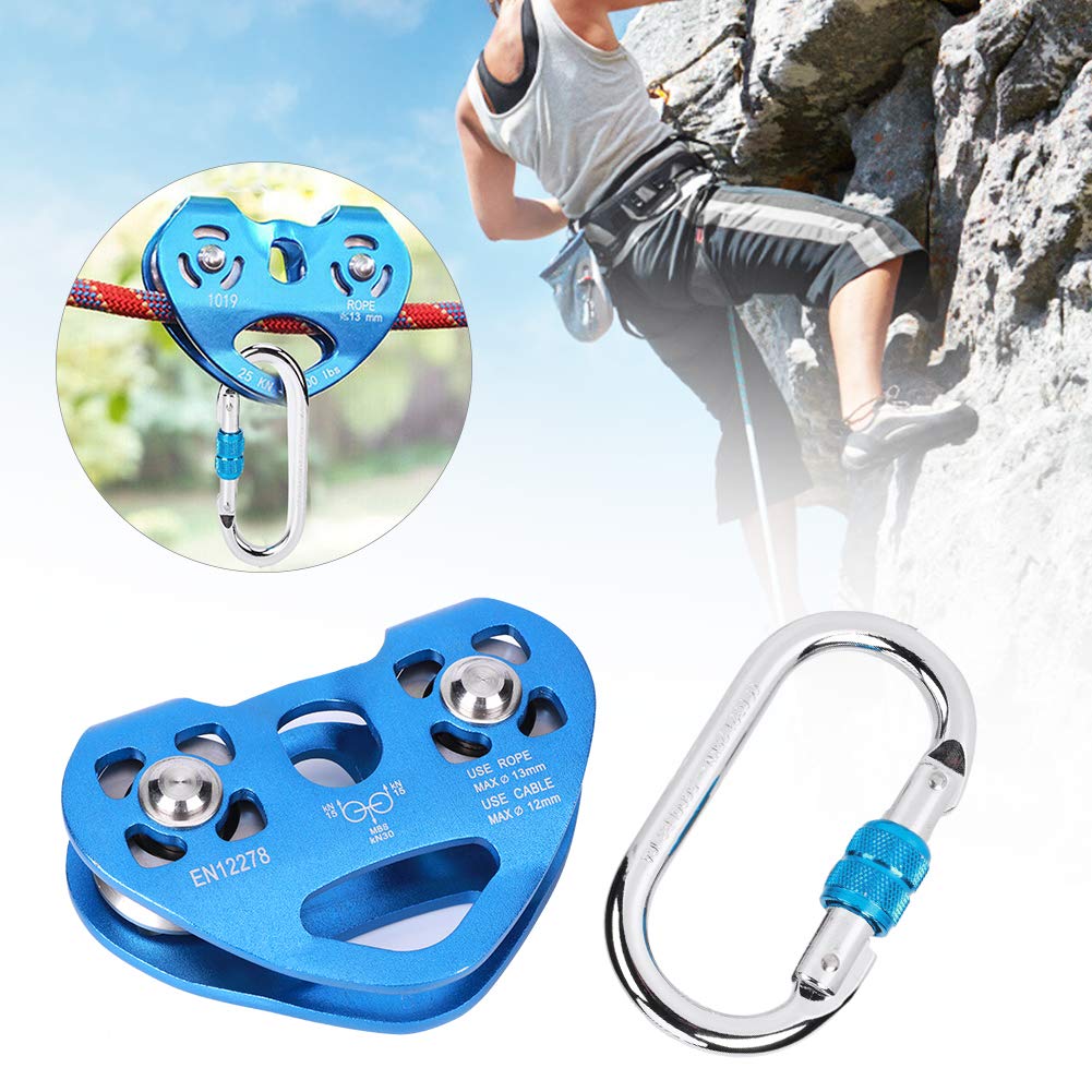 Polea para Escalada en Roca, Kit de Carrito con Tirolesa Mosquetón en Forma de Corazón Liviano de Alta Eficiencia Polea Doble en Tándem Doble 25KN para Escalada en Roca