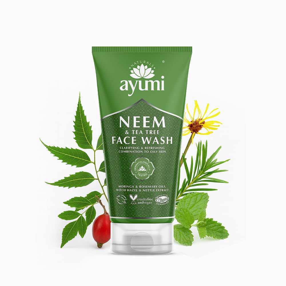 AyumiTea Tree Face Wash for Acne Treatment | Oil Control Face Wash with Witch Hazel | Acne FaceWash with Neem | Hydrating Facewash with Lavender Oil | Women & Mens FaceWash for Skin Care | 150 ml