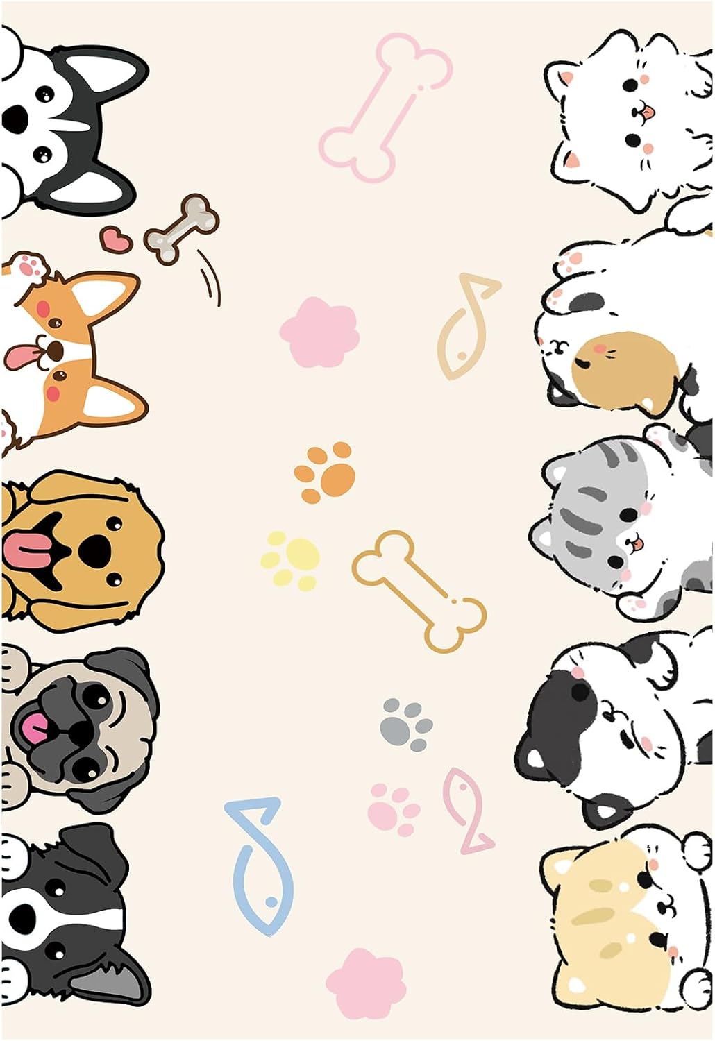 Washable Cute Rugs for Living Room Bedroom Kids Room Decor, 63"x 31.5" Soft Dog Kitty Pattern Carpet Rugs Toddler Nursery Floor Playmat Non-Shedding, Teen Girls Boys Bedside Rug Neutral