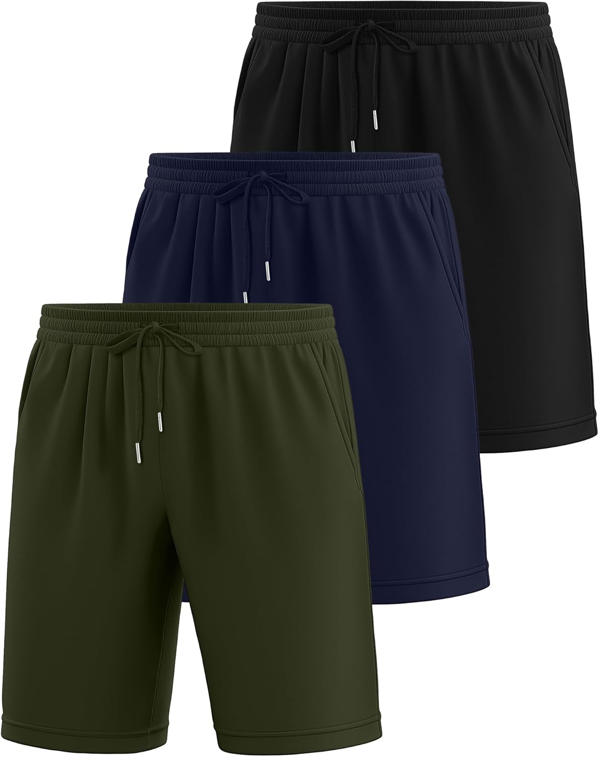 Riyiper 3 Pack Men's Bermuda Athletic Shorts Cotton Casual High Waist Shorts with Pockets Drawstring Knee Length Shorts - Image 2