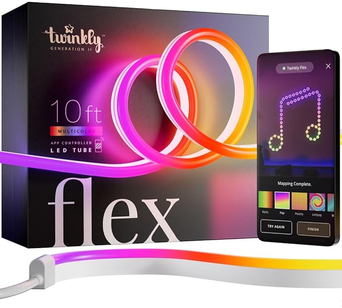 Twinkly Flex 10ft, LED Tube Multicolor, RGB LED Strip Flexible, Compatible with Alexa and Google Home, Gaming Lights, 16 M+ Colors, USB C Power, App Mapping, White Wire