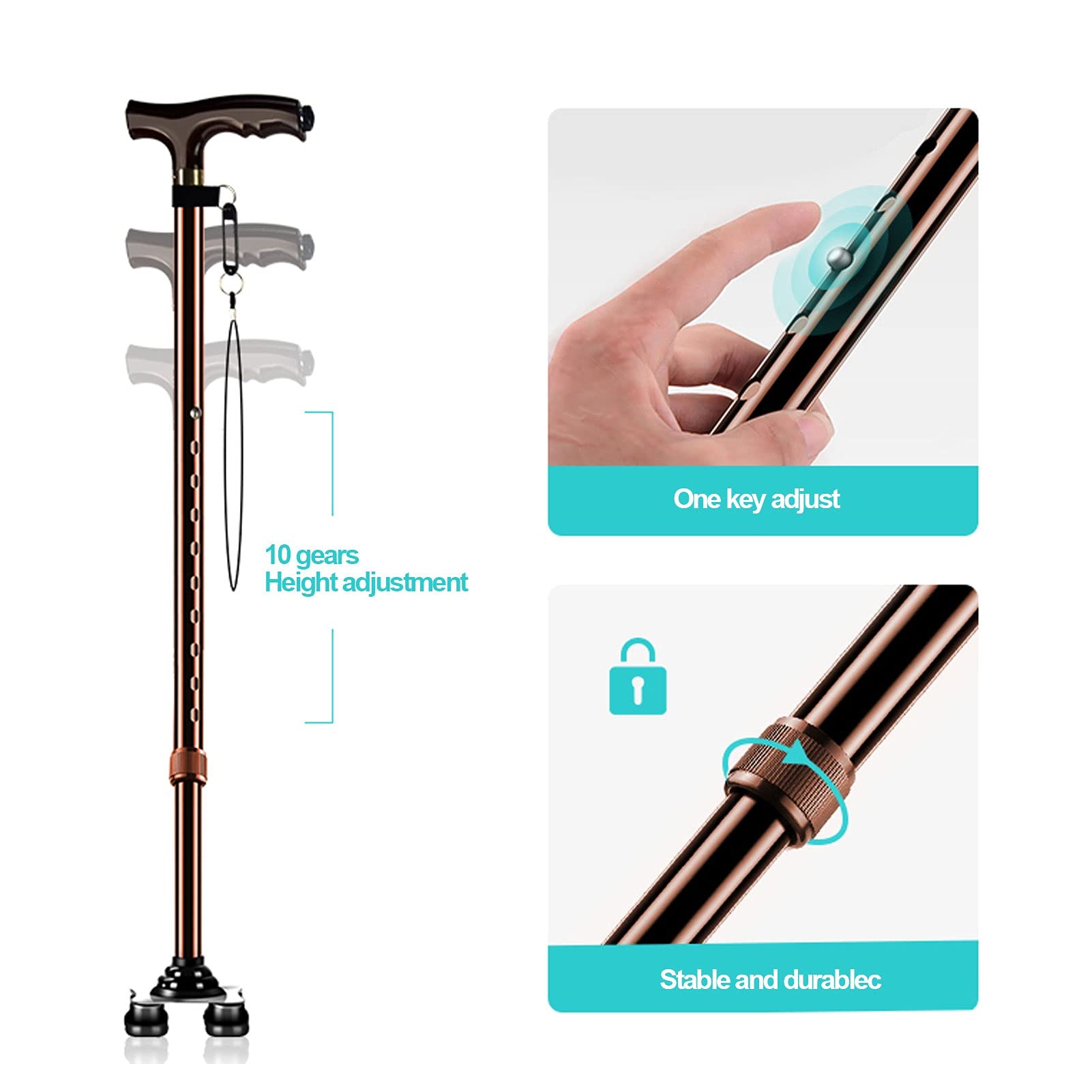 Altura Ajustable caminar bastones de bastones para mujeres y hombres, bastón de caminata ajustable con luz LED, bastón de aluminio para la artritis de ancianos, personas mayores y discapacitados, asas