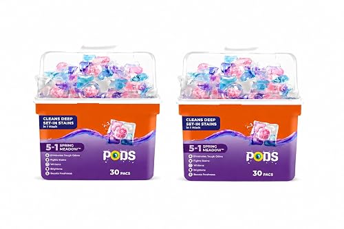60 Pods 5-in-1 Dissolvable Magic Laundry Pods | Tough Stain Fighter for Top & Front Load Machines | Floral Aroma | Eco-Friendly | 1 Pod = 1 Wash for 5-7kg Loads (60 Unitsss Poddsssss)