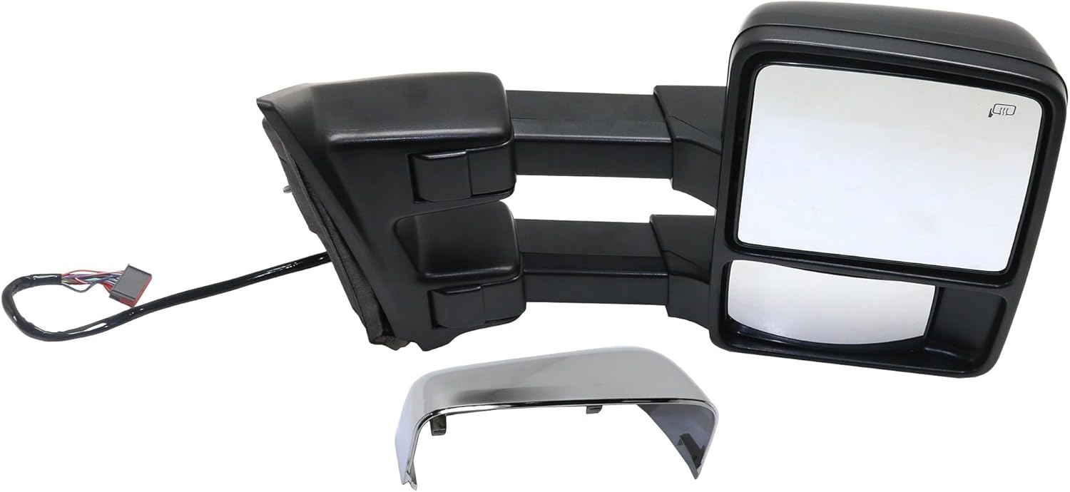 JC Whitney Passenger Side Power Heated Towing Mirror for Ford F-250 F-350 Super Duty 2011-2016 Power Fold With Signal Light & Memory; Without Blind Spot Monitor Auto Extend with 2 Caps