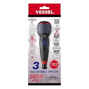 USA Official VESSEL e-ASSIST Screwdriver 3 SPEEDS with 5PC Bit Set