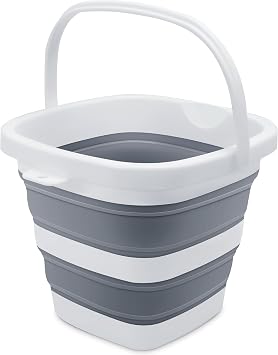 Goderewild Small Collapsible Bucket, 1.4Gal/5L BPA-Free - Foldable Water Pail for Car Washing, Camping, Beach - Portable Lightweight Storage for Outdoor, RV, Travel Grey