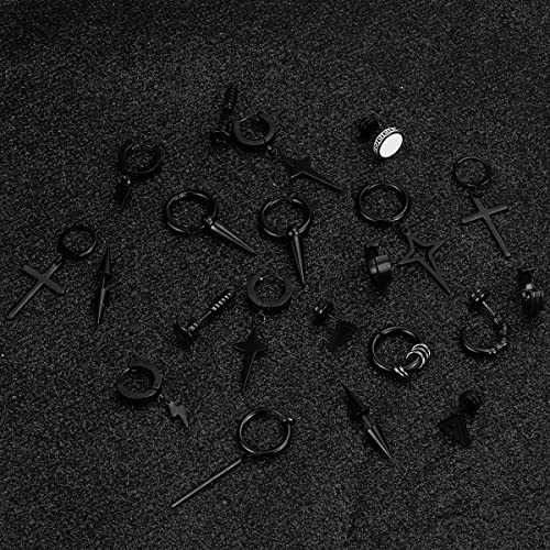 27 Piece Stainless Steel Goth Black Cross Dangle Earrings For Men,Screw Pyramid Punk Emo Eboy Earrings Set For Men Women #TOP2