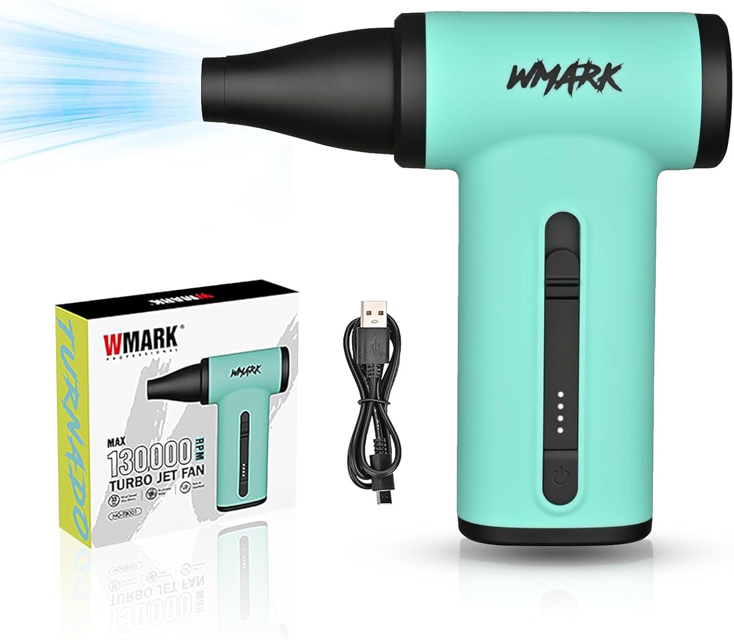 WMARK Compressed Air Duster Rechargeable Cordless-130000RPM Brushless Motor Stepless Control Handheld Mini Blower, 33m/s Wind Speed-Electric Air Duster for PC, Keyboard, Home, Car NG-TB001 (Blue)