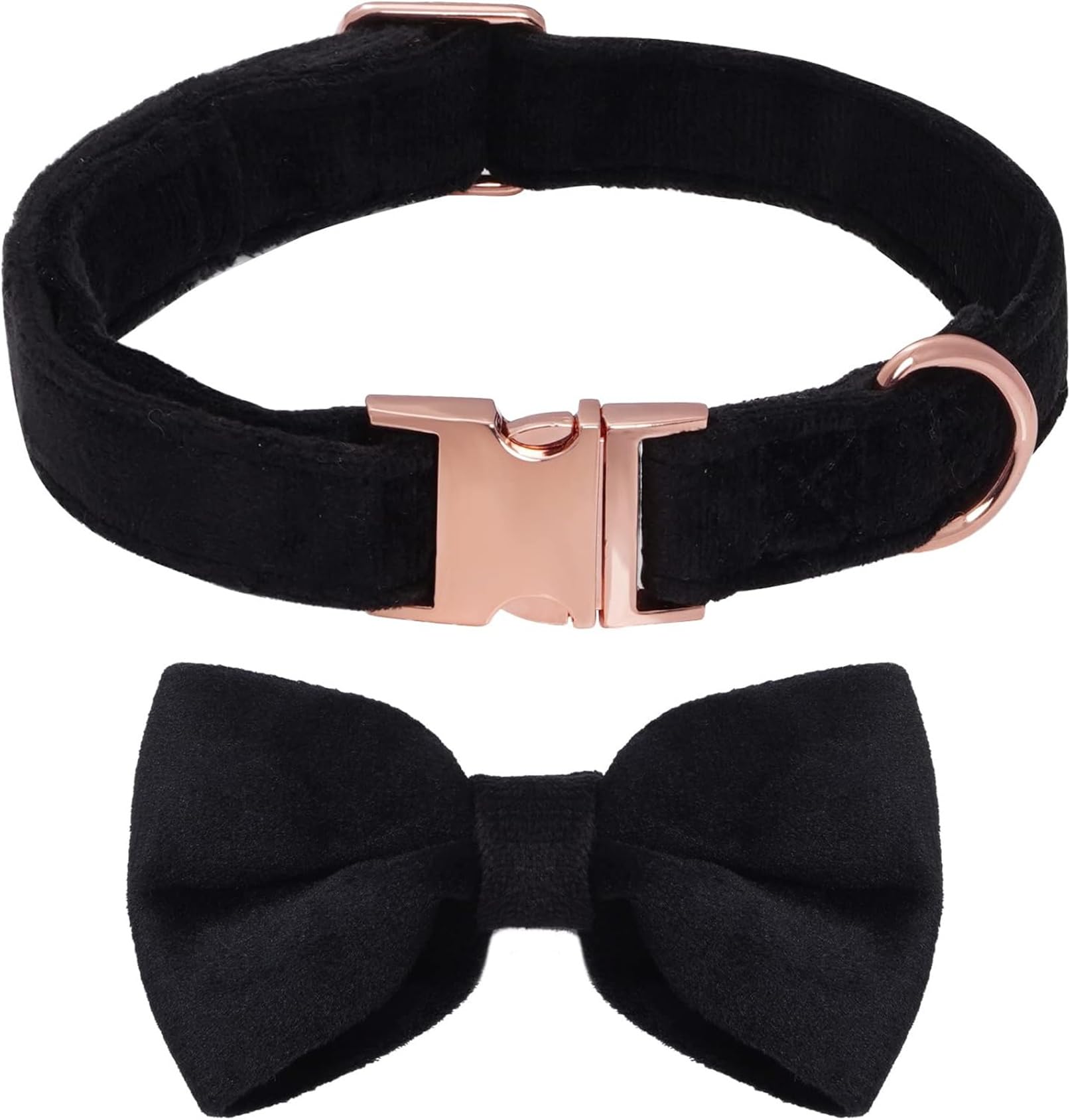 Dog Collar with Removable Dog Bow Tie, Comfortable Velvety for Weddings Birthdays, Parties, Dog Collar (Black, M)