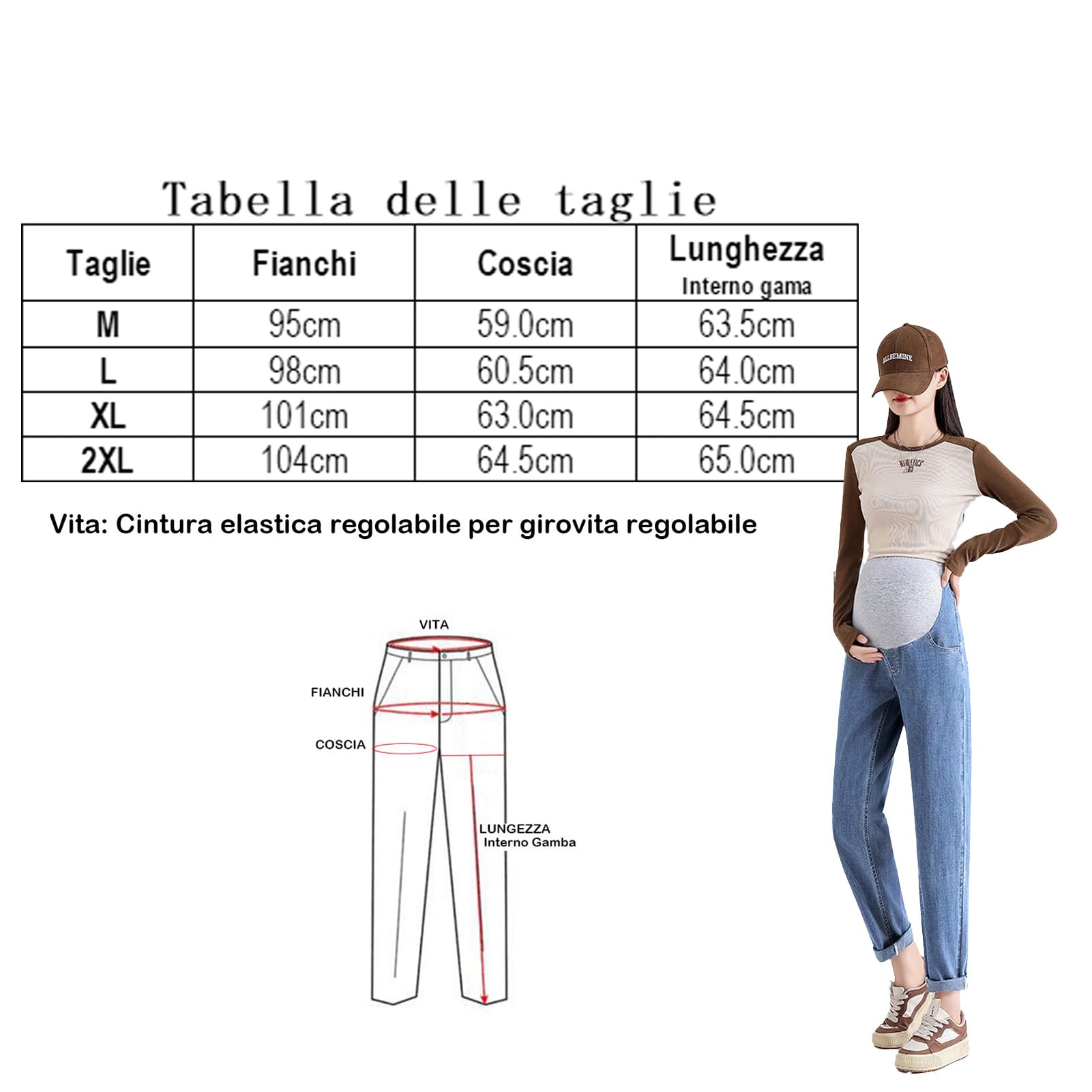 Jeans embarazada 7/8 Dad Fit Loose – Cintura ajustable, corte cómodo y deslumbrante, embarazo, perfectos para mujeres menores de 168 cm (modelo pata de elefante, oculta las imperfecciones)