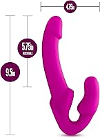 Vista 3 de Blush Temptasia Estella - Consolador vibrador curvado de silicona de 9.5 pulgadas, doble extremo sin tirantes, recargable, impermeable, profundo