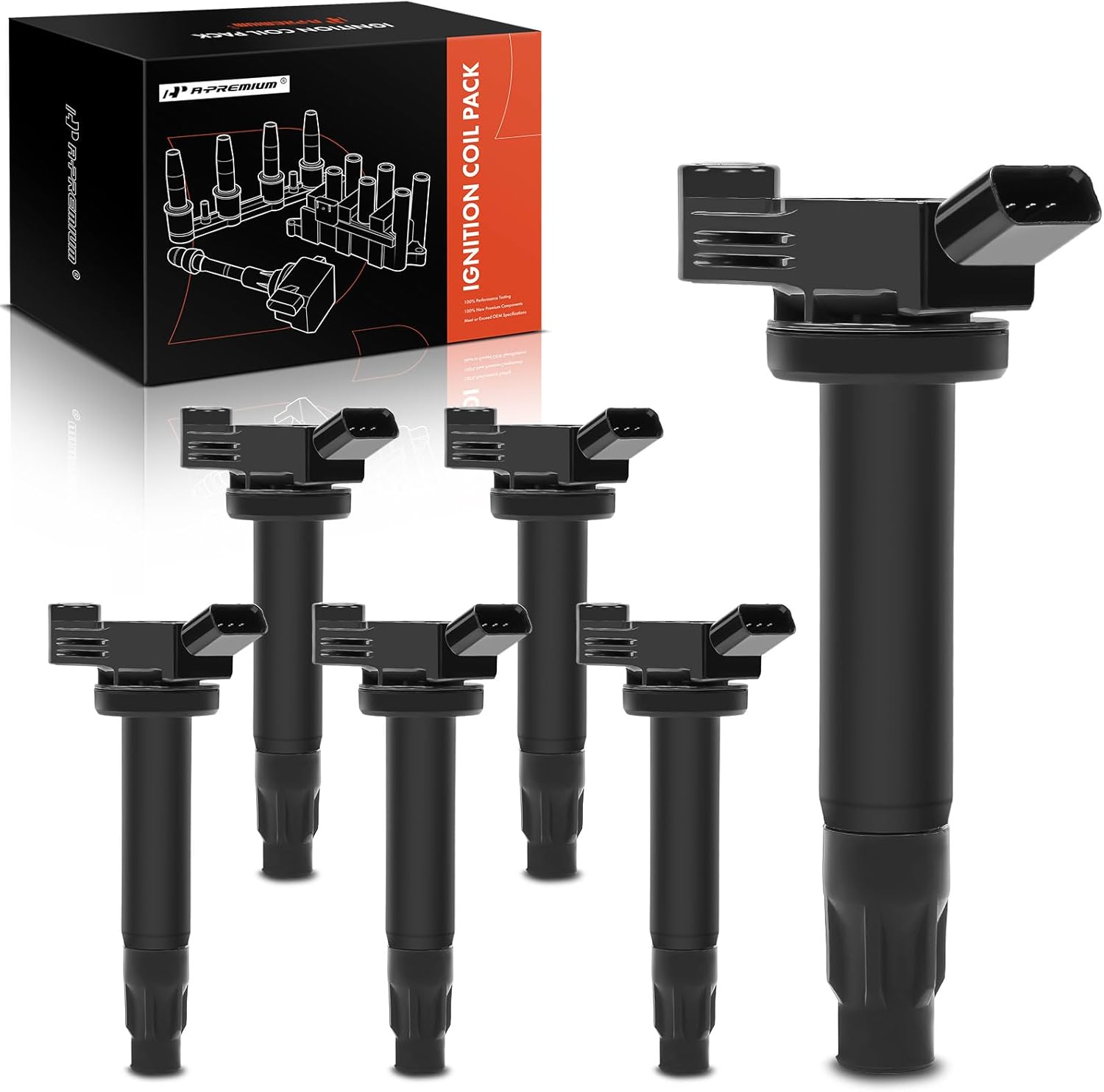 A-Premium Ignition Coil Pack Set of 6 Compatible with Toyota Camry Sienna 2004-2006, Highlander Solara 2004-2008, Lexus ES330 RX330 2004-2006 - for V6 3.3L Engine