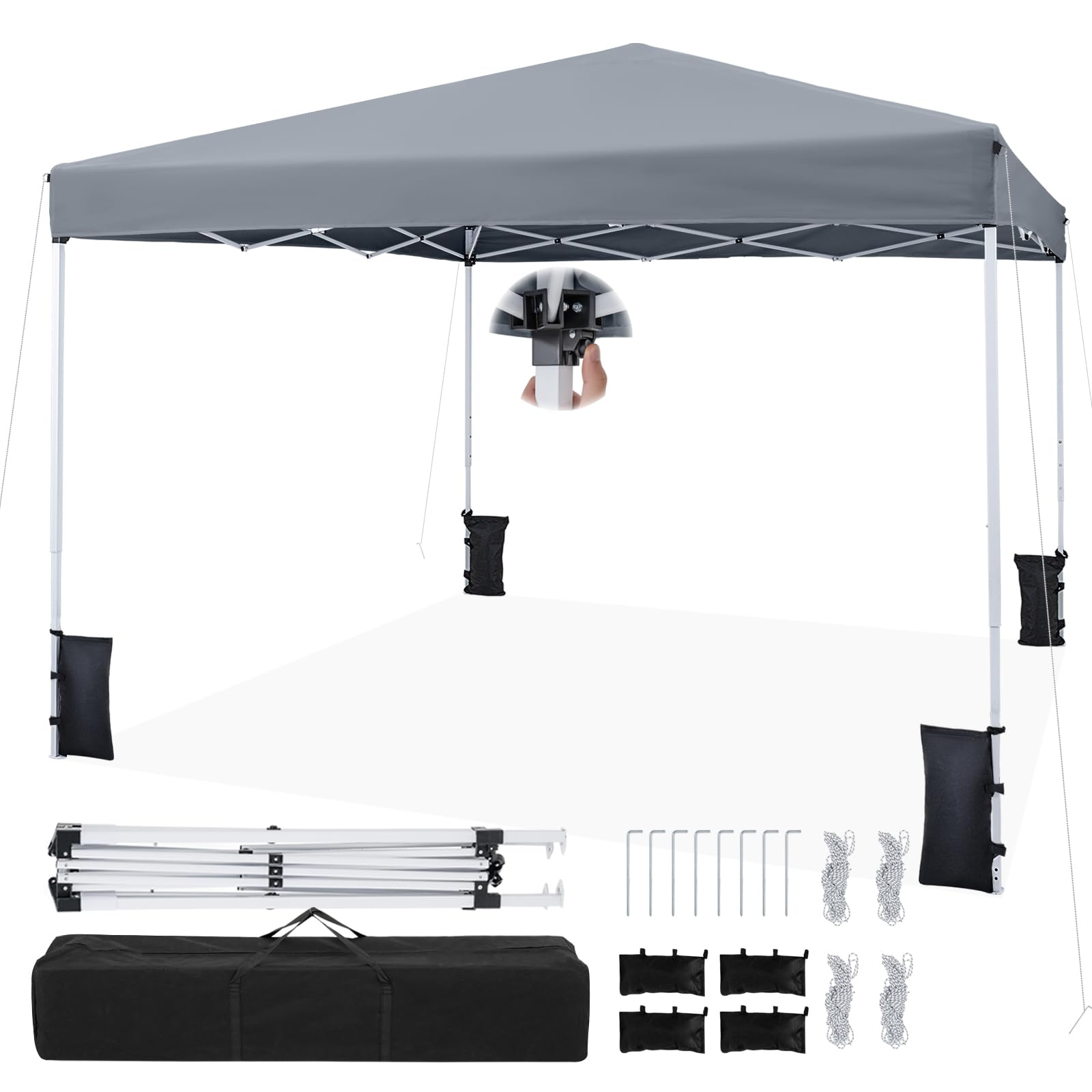RELAX4LIFE Tonnelle Pliante 3x3 Imperméable, Barnum Pliant Facile à Monter, Protection Solaire UPF50+, Tissu Oxford Argenté, Cadre Métallque, Sac Inclus, Gazebo 3x3 pour Terrasse Marché Camping (Gris)