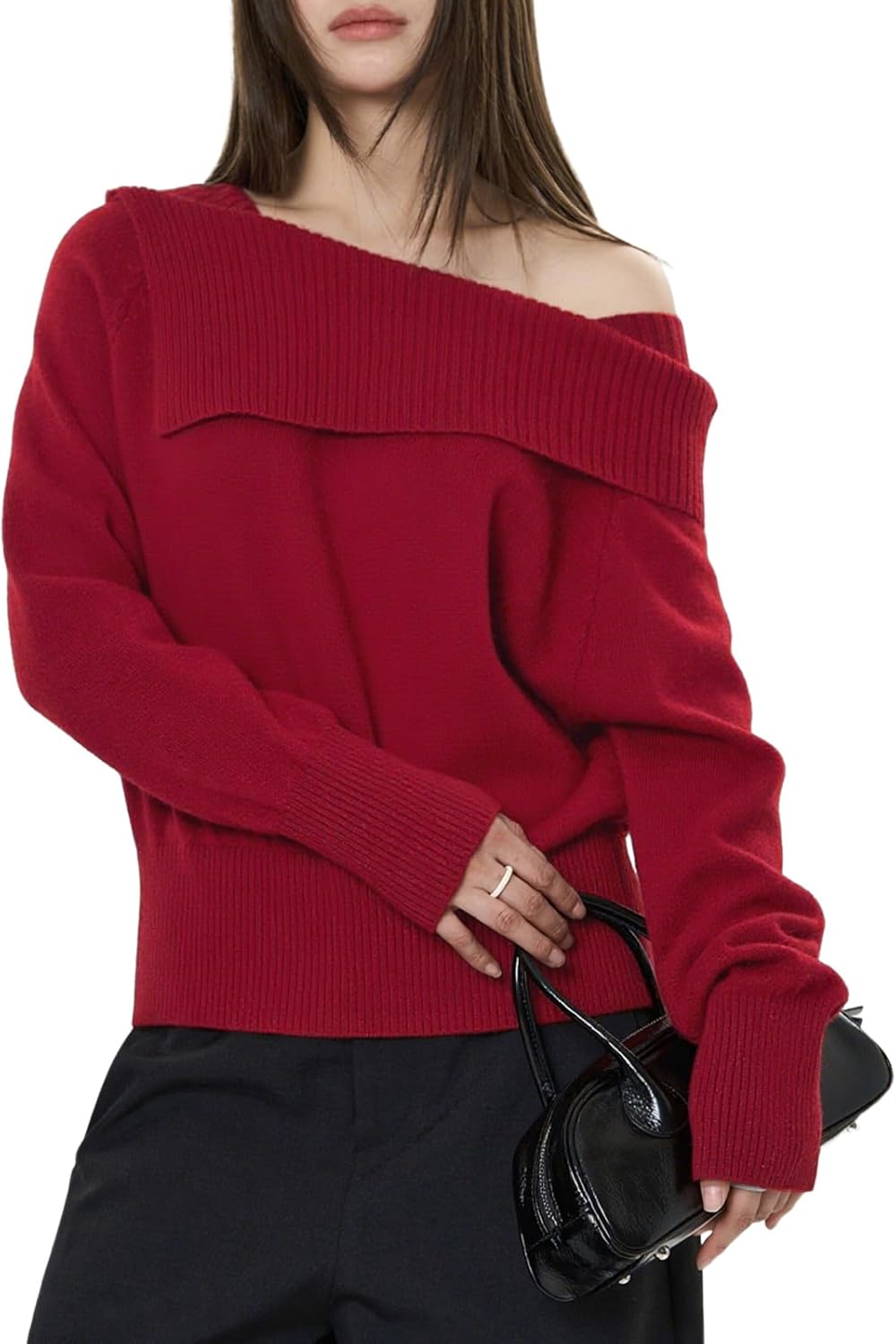 Mokayee Womens Off The Shoulder Asymmetrical Pullover Dressy Casual Sexy Trendy Sweaters - Image 5