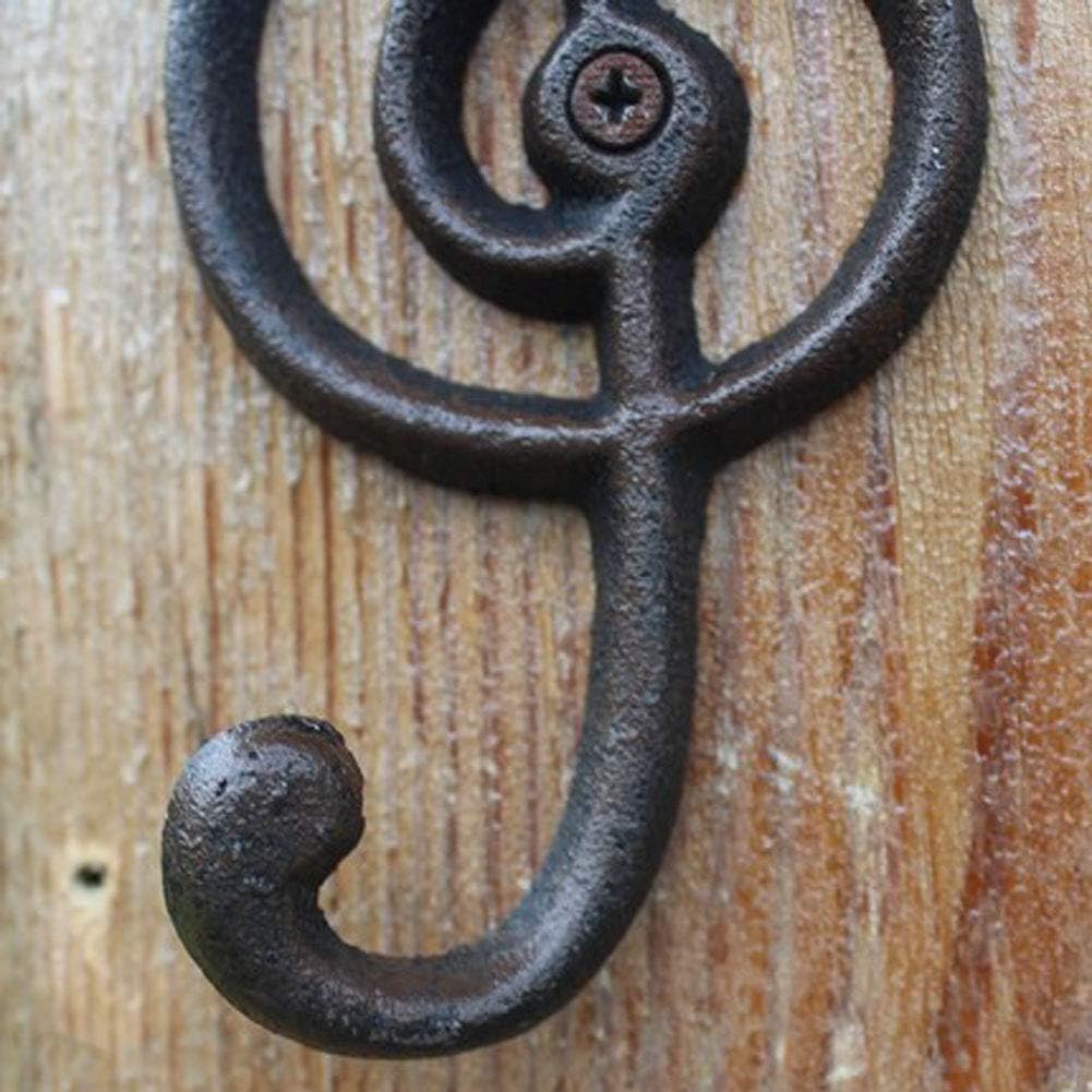 2 Pack Decorative Wall Hook, Music Note Wall Hooks, Black Cast Iron Single Hook for Home Kitchen Outdoor Garden Hanging Clothes Caps Bags Coats Daily Tools Planter, 6.3"X2.75"