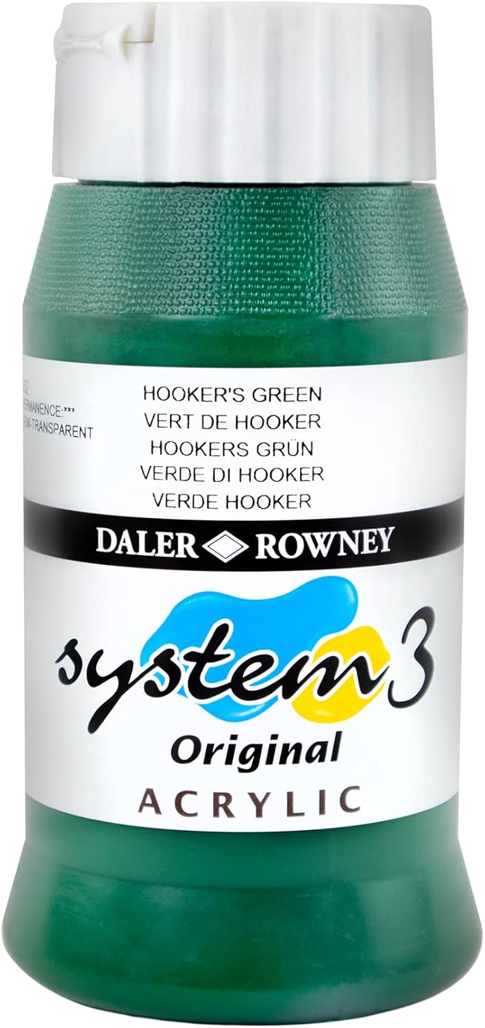 Daler Rowney System3 Hooker's Green 500ml Acrylic Paint Tube - Acrylic Painting Supplies for Artists and Students - Artist Paint for Murals Canvas and More - Art Paint for Any Skill Set