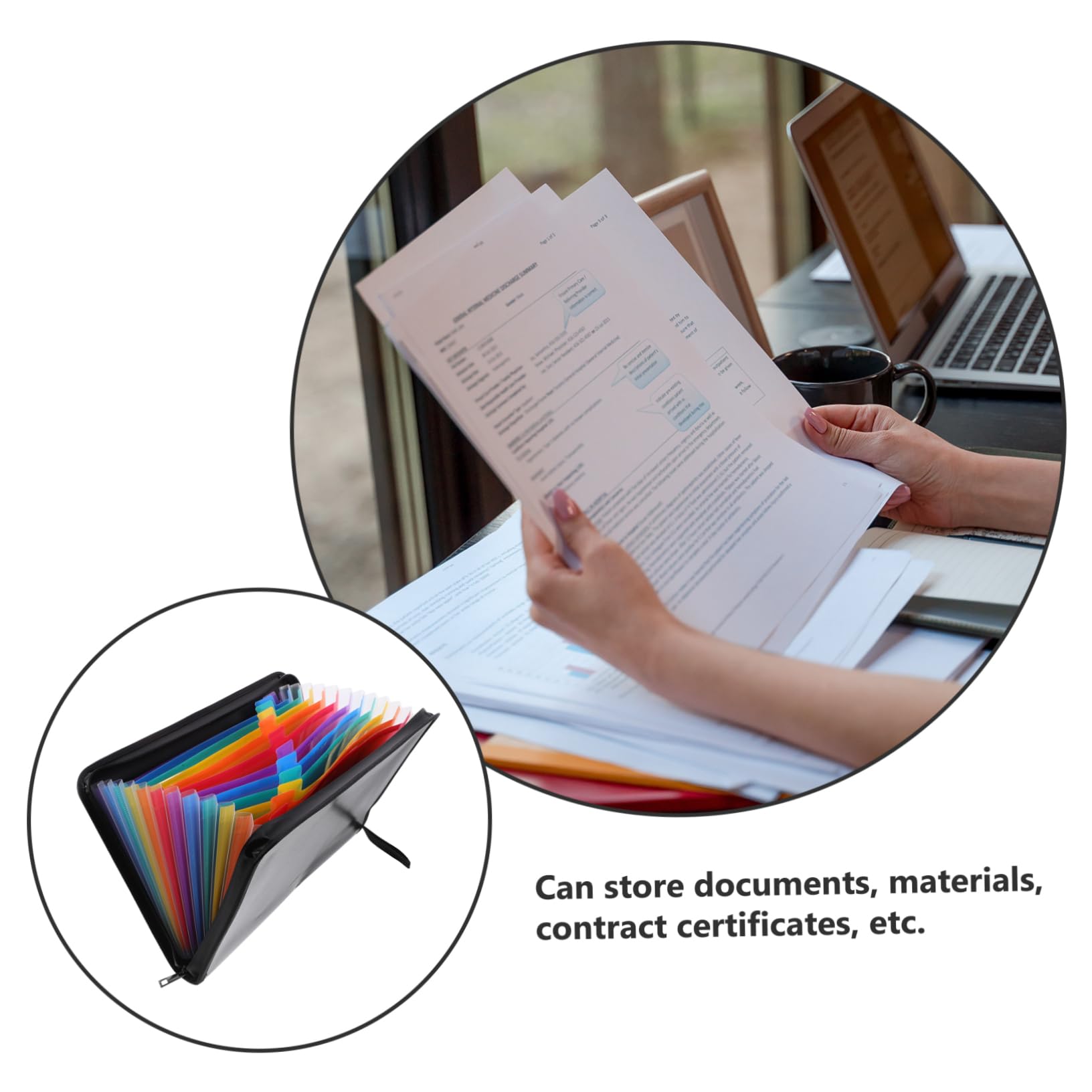 Cartella Portadocumenti a Fisarmonica 12 Tasche in Pp Nero | Formato A4, Capienza Ampia, Chiusura con Zip, Etichette Colorate per Ricevute e Bollette