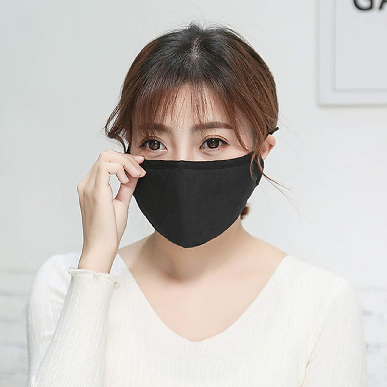 Black Face Mask with 4 Carbon Filters, Adjustable Face Masks Cotton Adult Masks Anti Smoke for Men Women Outdoor Activities