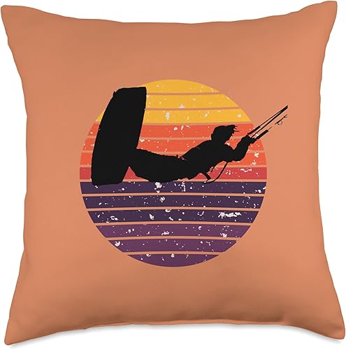 Miniatura 4 de Kitesurf Gifts and Surf Lover Tees by taiche Kiter Action Freestyle Artístico Negro Vector Retro Sunset Throw Pillow, 16 x 16 pulgadas, multicolor
