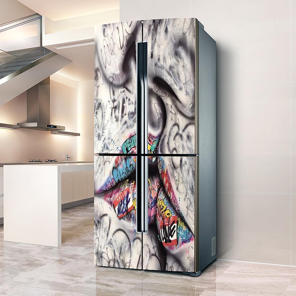 VHcgCGJ Fridge magnet, Full Covering Door Fridge Covers Skins Wall Stickers for Kitchen Decal, Graffiti Art Abstract(L: 100x180 cm)