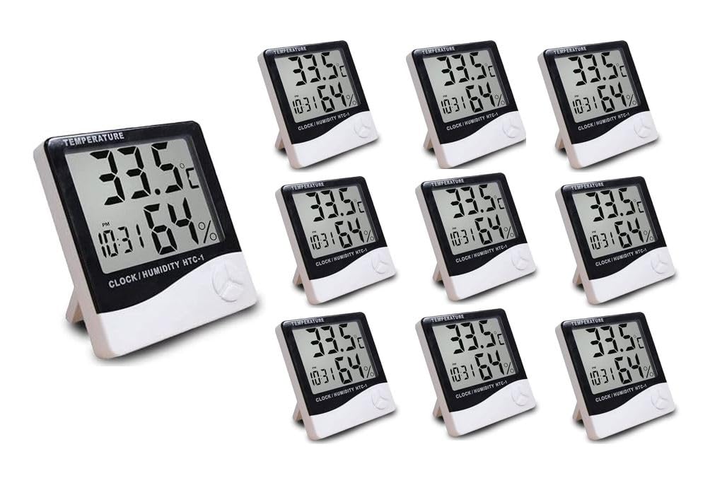 SP Electron Measurement Room Temperature Device Meter Humidity Monitor HTC-1 Incubator with Rest Stand and Accurate Indoor LCD Thermometer Display & wall Mount Clock (white) (Pack of 10)-image-39