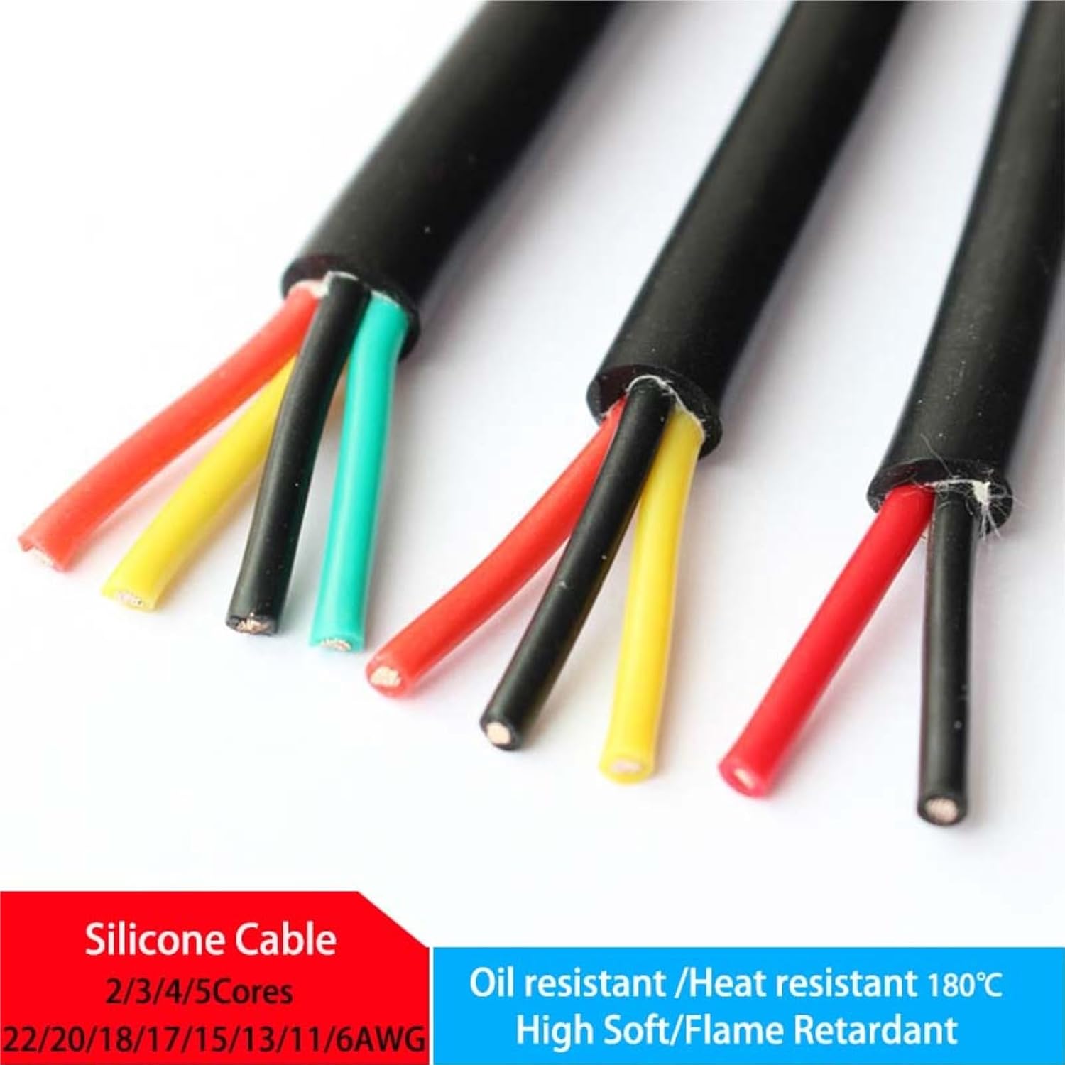 2/3/5M Silicone Cable 22/20/18/17/15/13/11/9AWG 2/3/4/5Core High Temperature 180℃ Super Soft Heat Resistant Cold(5Cores,22AWG 5Meters)