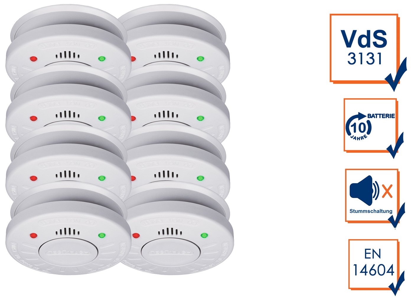 8er-Set SMARTWARES Rauchmelder mit 10 Jahres Batterie - VDs Zertifiziert + Stummschaltfunktion