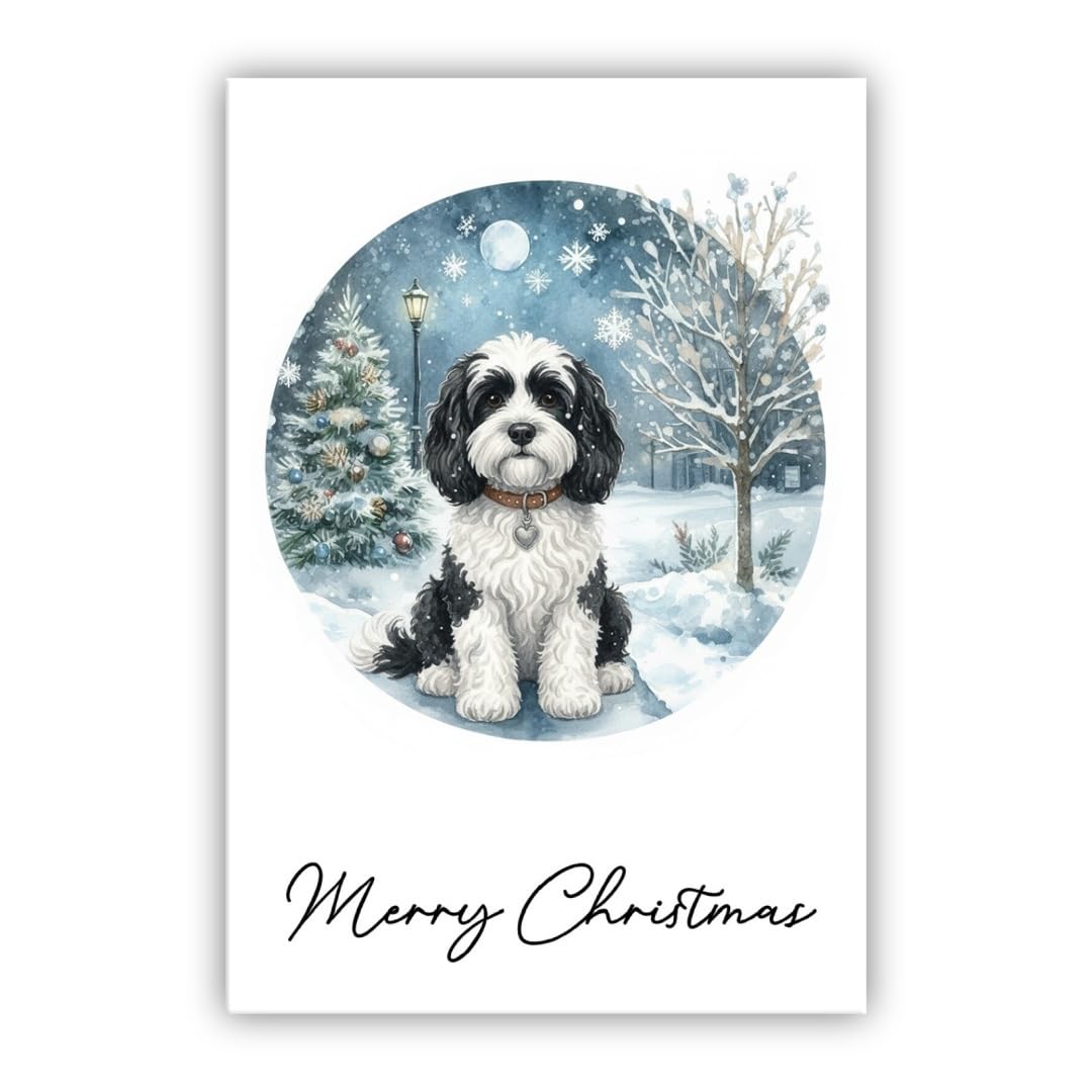 Dog Christmas Card - From the Dog to Owner Mum Dad Groomer - Dog Christmas Card – Many Breeds Available – Dog Lovers Card (Cockapoo black and white) — image 1