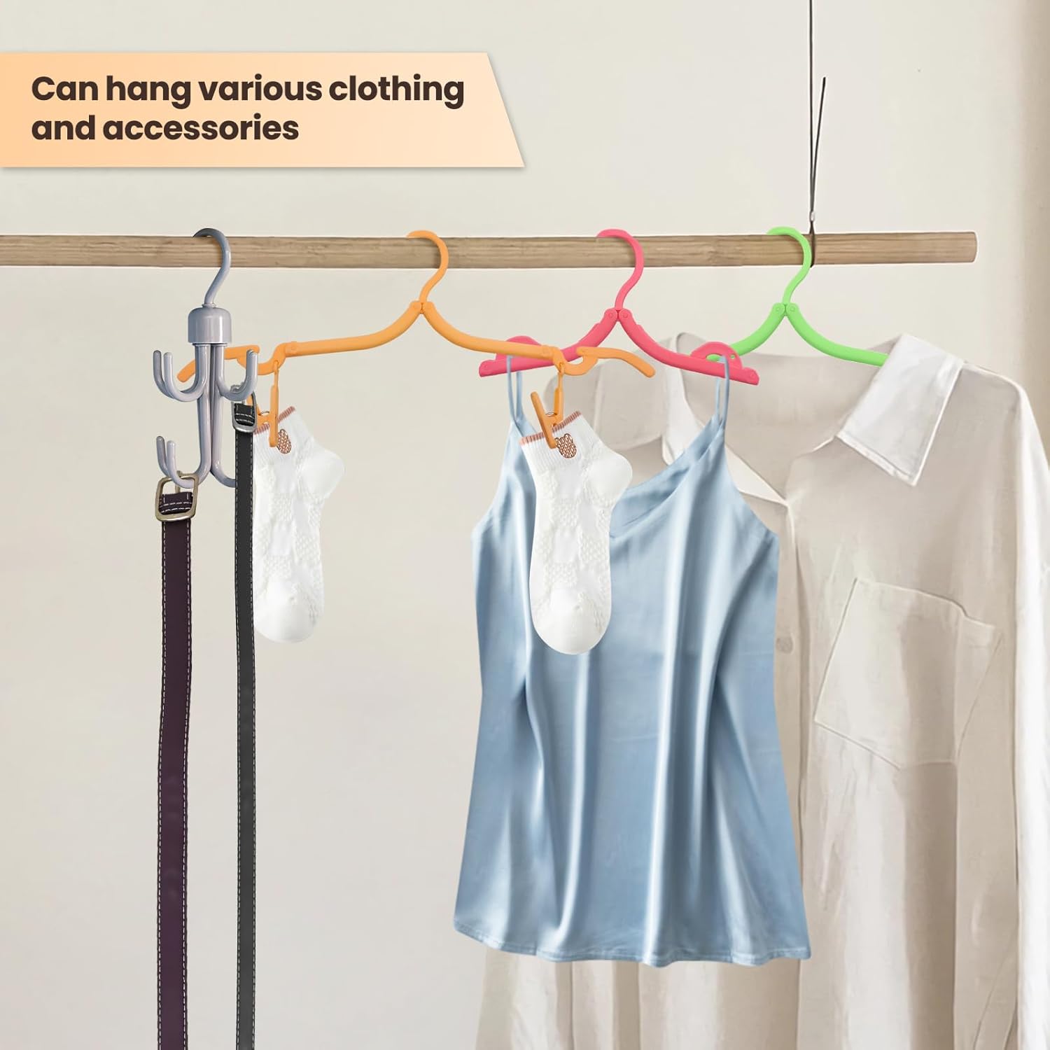 Daily Treasures 12 Pack Premium Travel Hangers with 4 Clips & 1 Rotating Rack, Anti-Slip Foldable Hangers for Traveling Portable for Travel Accesories Home Foldable Clothes Drying Rack - Image 3