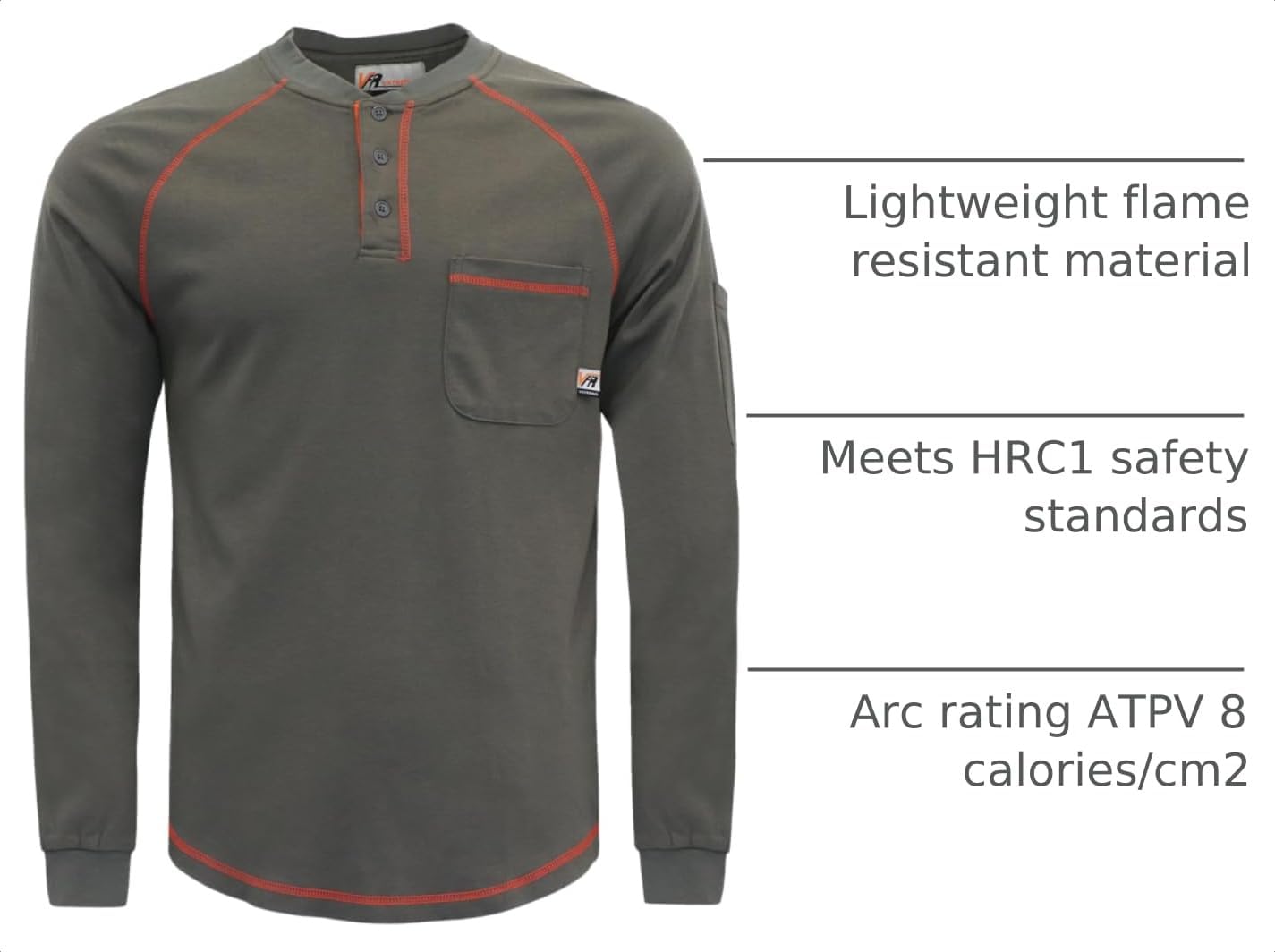 VATRENUS Men's FR T-Shirts 5.5oz Henley Reinforced Stitching Tee CAT2 100%C image 4