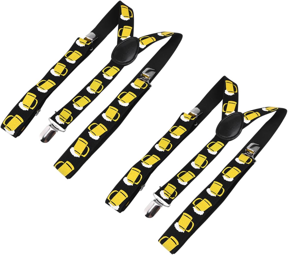 Toyvian 5cm Wide Beer Print Overalls Strap Suspenders, 2pcs Black Shoulder Girdle Tape Party Favors for Men’s Dress-up Accessories