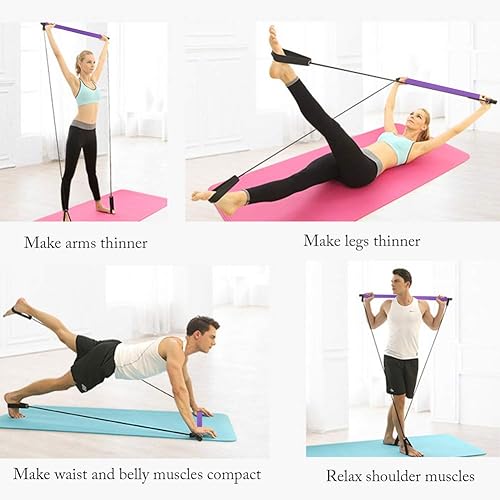 Miniatura 3 de Kit de barra de pilates portátil con bandas de resistencia, barra de pilates multifuncional con barra de pilates de fusión, barra de pilates de